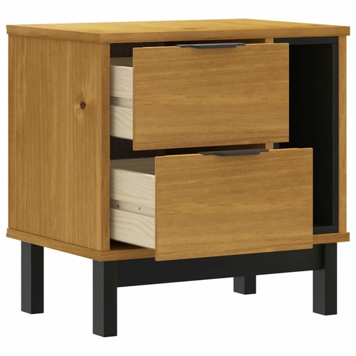 Solid Pine Wood Bedside Cabinet FLAM - Brown Nightstand with Drawers and O7A1 - Picture 4 of 11