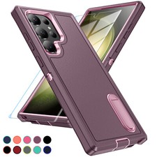 For Samsung Galaxy S25 Ultra S24Plus Rugged Stand Case w/ Glass Screen Protector