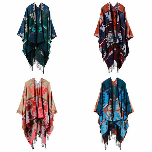 Lady Open Front Cardigan Shawl Cloak Boho Cape Poncho Kimono Blanket Wrap Casual - Picture 3 of 17