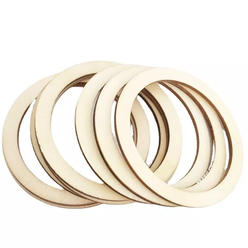 10pcs 50mm Unfinished Flat Wooden Round Rings Blank Circle