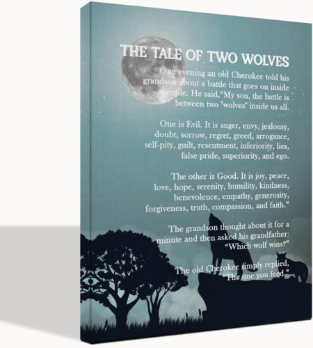 Wolf Wall Art, Wolf Poster, the Tale of Two Wolves, Wolf Décor, Canvas Wall Art