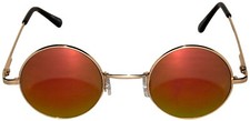 ROUND SUNGLASSES RED MIRROR LENS 43mm GOLD METAL FRAME ONE PAIR SMALL