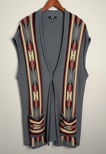 Chaps Sweater Vest Long Womens 2X Southwest Aztec Native American Baumwolle Blue