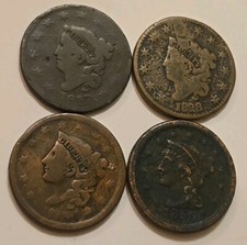 Lot de 4 gros centimes 1817 1828 183 9 ?1850,tête matrone/cheveux tressés