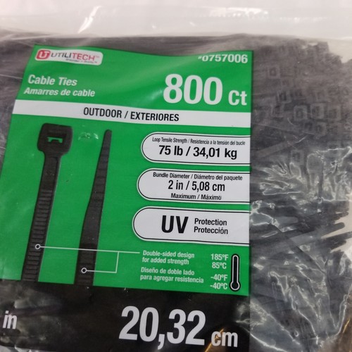 Utilitech 8 pollici cravatte con cerniera in nylon nero con protezione UV (confezione da 800) per esterni, 75 libbre - Foto 2 di 4