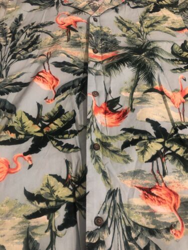 Old Navy Men's Tropical Flamingo Button Down Short Sleeve Shirt Large Resort - Picture 2 of 8