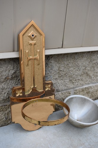 Fuente de agua bendita de bronce macizo antigua con revestimiento de aluminio (CU333) chalice co. - Imagen 5 de 8