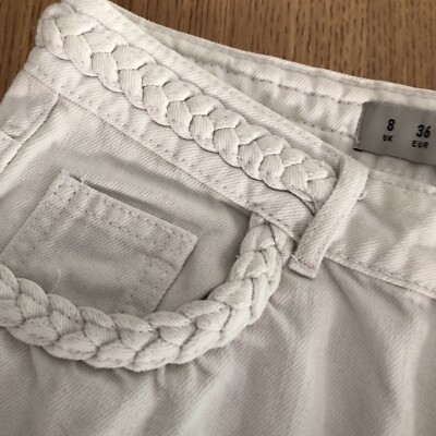 Short En Denim Blanc Tressé Primark - Taille UK 8 - Occasion En Très Bon état