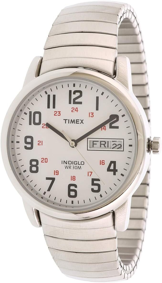 Timex T2N091 Men's Easy Reader Silver Stainless Steel Expansion Band Watch