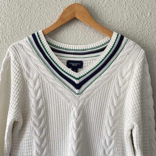 Lands End Drifter Mens M 38 40 White Cricket Tennis Preppy Academia Sweater - Picture 4 of 13