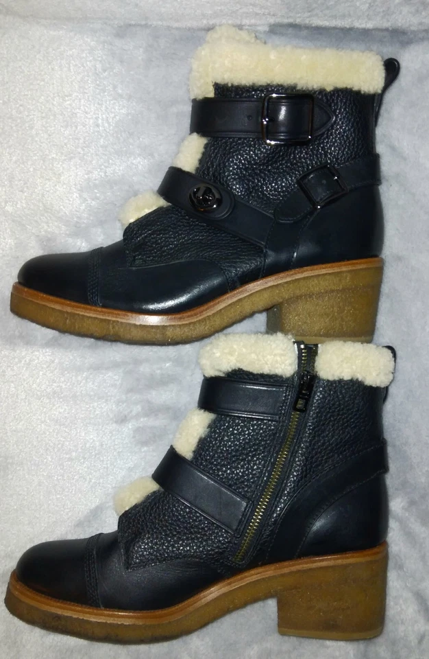 BOTAS AL TOBILLO Coach PRESTON de cuero negras forradas de sherpa con bloqueo giratorio 9B para mujer Foto 3 de 4