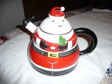 VTG Roshco Enamel Santa Claus 3 Qt Metal Teapot Whistling Kettle Christmas Decor