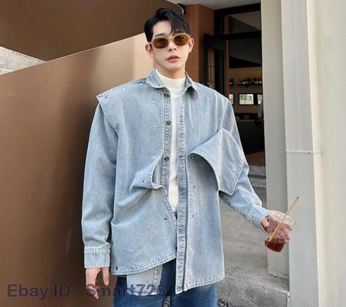 Men's Autumn New Fashion Design Lapel Long Sleeve Loose Denim Shirt Jacket Coats - Bild 19 von 33