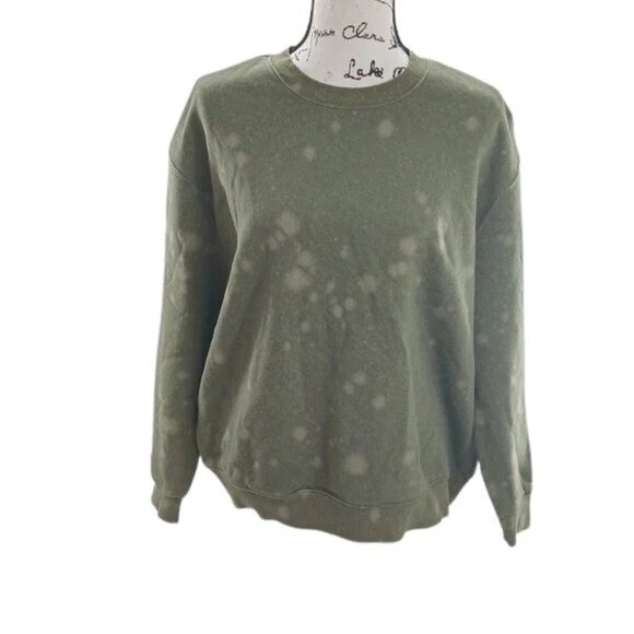 Wild Fable Sweatshirt Green Bleach Dye Crew Neck Oversized Unisex Casual  Size S