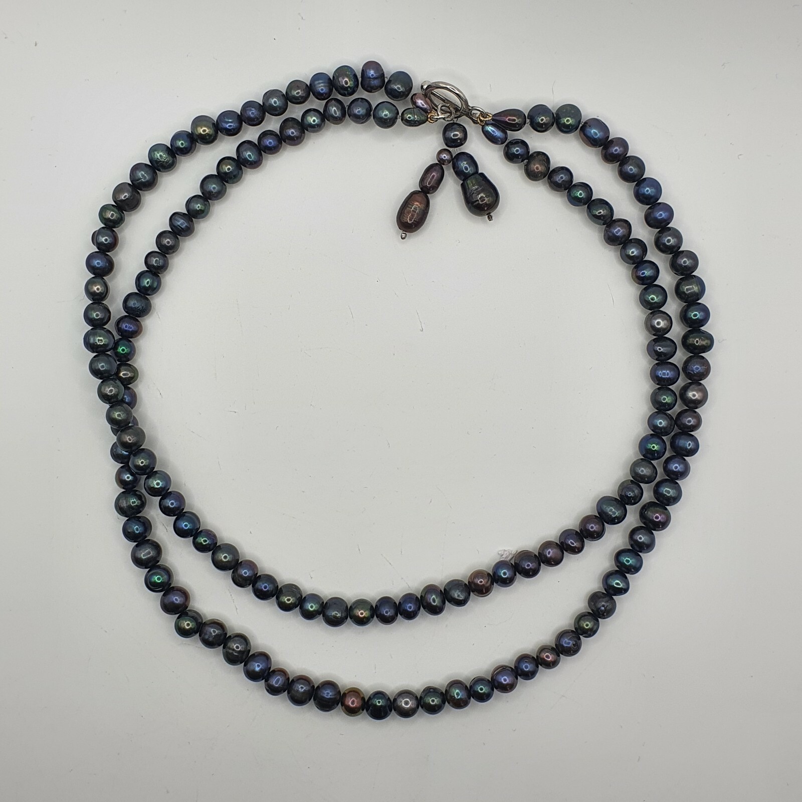 Photo 2 of Genuine Pearl Necklace Choker, Double Row 16-18inch With Silver Clasp N76