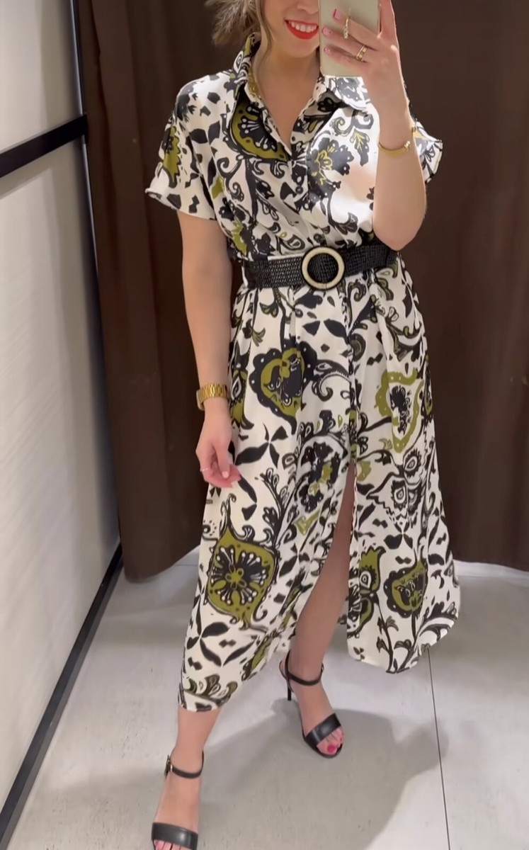 ZARA NWT SS22 SIZE S,M,L,XL WOMAN MIDI BELTED PRINTED DRESS