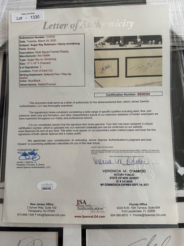 SUGAR RAY ROBINSON VS HENRY ARMSTRONG DUAL SIGNED-JSA AUTHENTICATED - BEAUTIFUL - Picture 8 of 8
