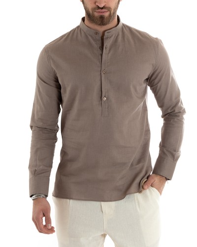 Camicia Uomo Casacca Manica Lunga Lino Tinta Unita Sartoriale Vari Colori - Imagen 26 de 96