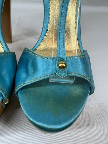 Vintage Y2K türkis BEBE Holz offene Zehenpartie Plateau Heels Größe 6M - Bild 8 von 14