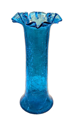 1940's Vintage Beacon Glass 102C 12'' Turquoise Blue Crackle Glass Vase