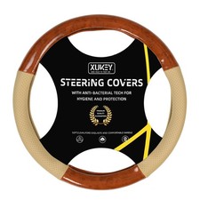 Car Steering Wheel Cover Wood Grain Leather Beige Non-slip Universal Accessories Car Steering Wheel Cover Wood Grain Leather Beige Non-slip Universal Accessories