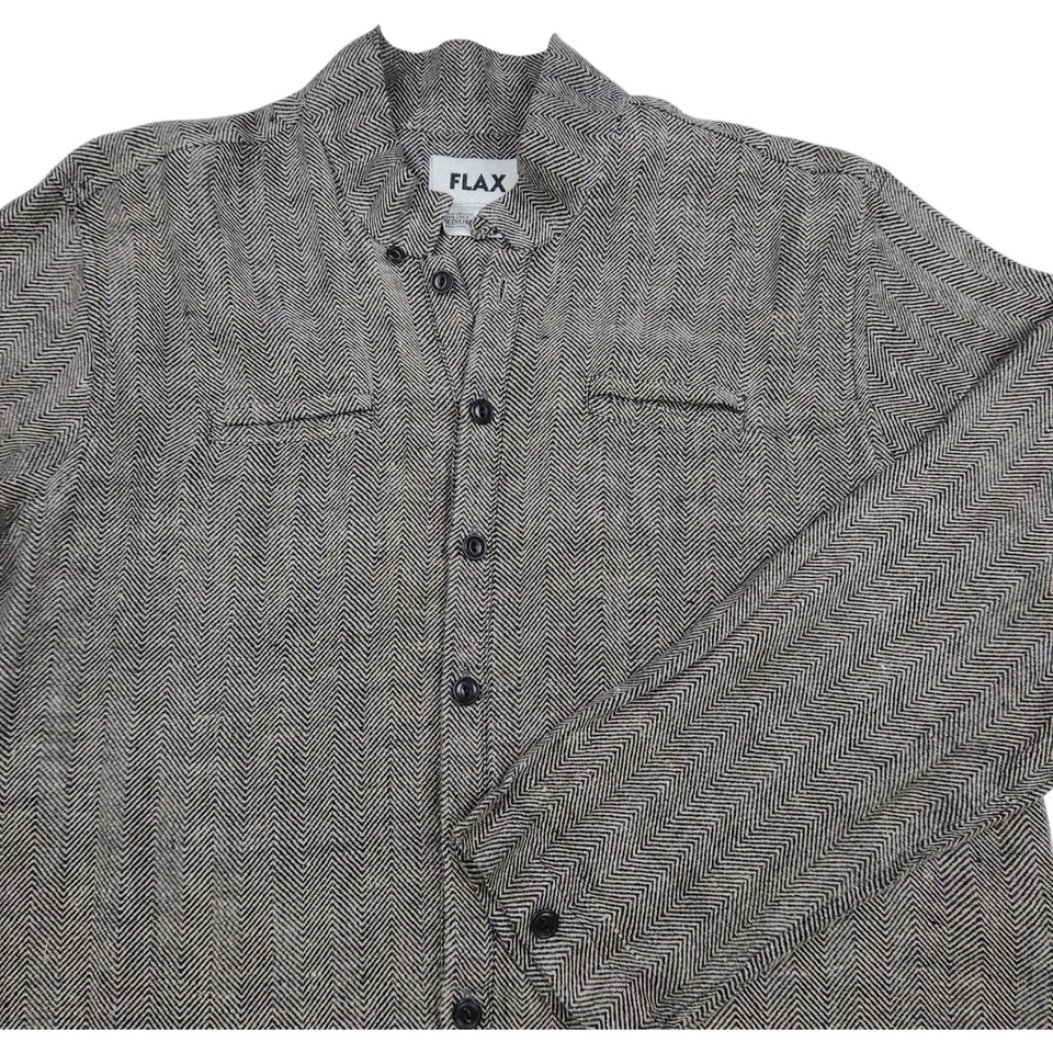 Camisa túnica con botones de lino FLAX negra blanca espiga cuello mandarín talla M Foto 2 de 4