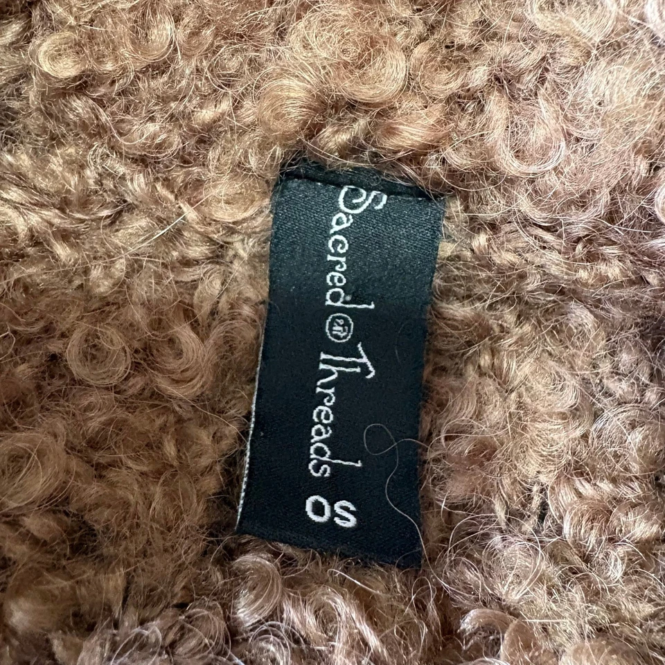Cárdigan Poncho Sacred Threads Marrón Peludo Boucle Cuello Embudo OS Boho Texturizado Foto 3 de 4