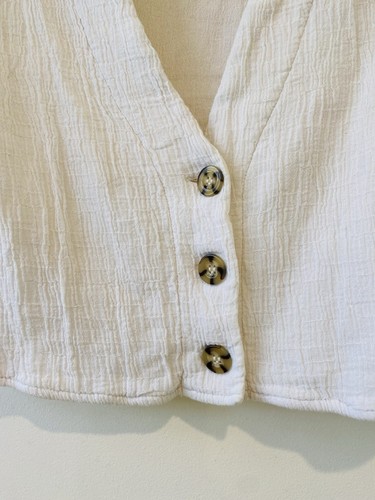 Rhythm Women’s Top Size 10 White Short Sleeves Button Up Cotton - Picture 4 of 8