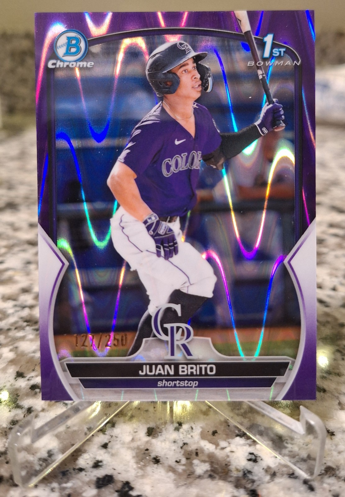 2023 1st Bowman Chrome Prospects Juan Brito #BCP77 Purple Raywave Refractor /250