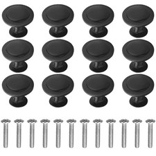 Black Round Cabinet Hardware Knobs 1.18 Inch Flat Pulls Knob with Screws