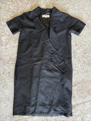Marni Black Dress Wool Blend Pockets Size 38 Minimalist