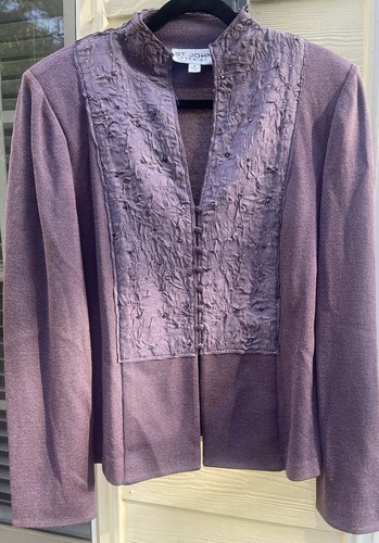 St. John Evening Knits Dusty Pink Purple Jacket Trim Appliques Sz 16 - Picture 2 of 7