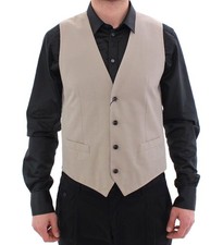 Dolce&Gabbana Men Beige Dress Vest Silk Blend Adjustable Slim Formal Waistcoat