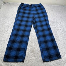 Flannel Sleep Pants Blue Black Plaid Soft Relaxed Fit Mens Size Medium M