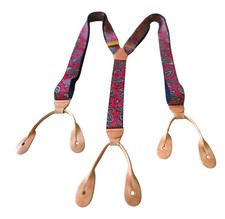 Vintage Paisley Red/Blue Button Suspenders Braces 