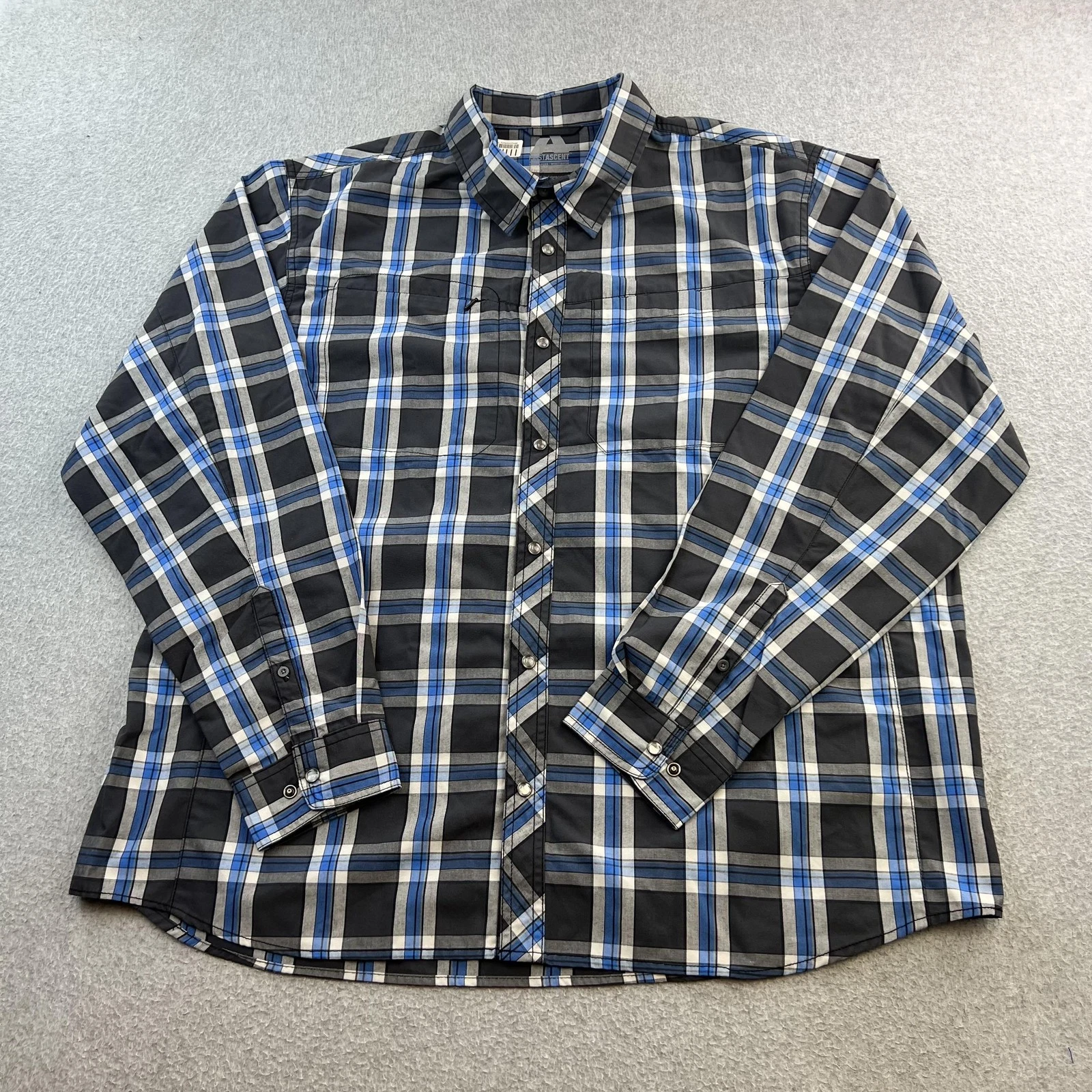 Eddie Bauer First Ascent Shirt Mens 2XL Blue Black Plaid Button Up Long Sleeve