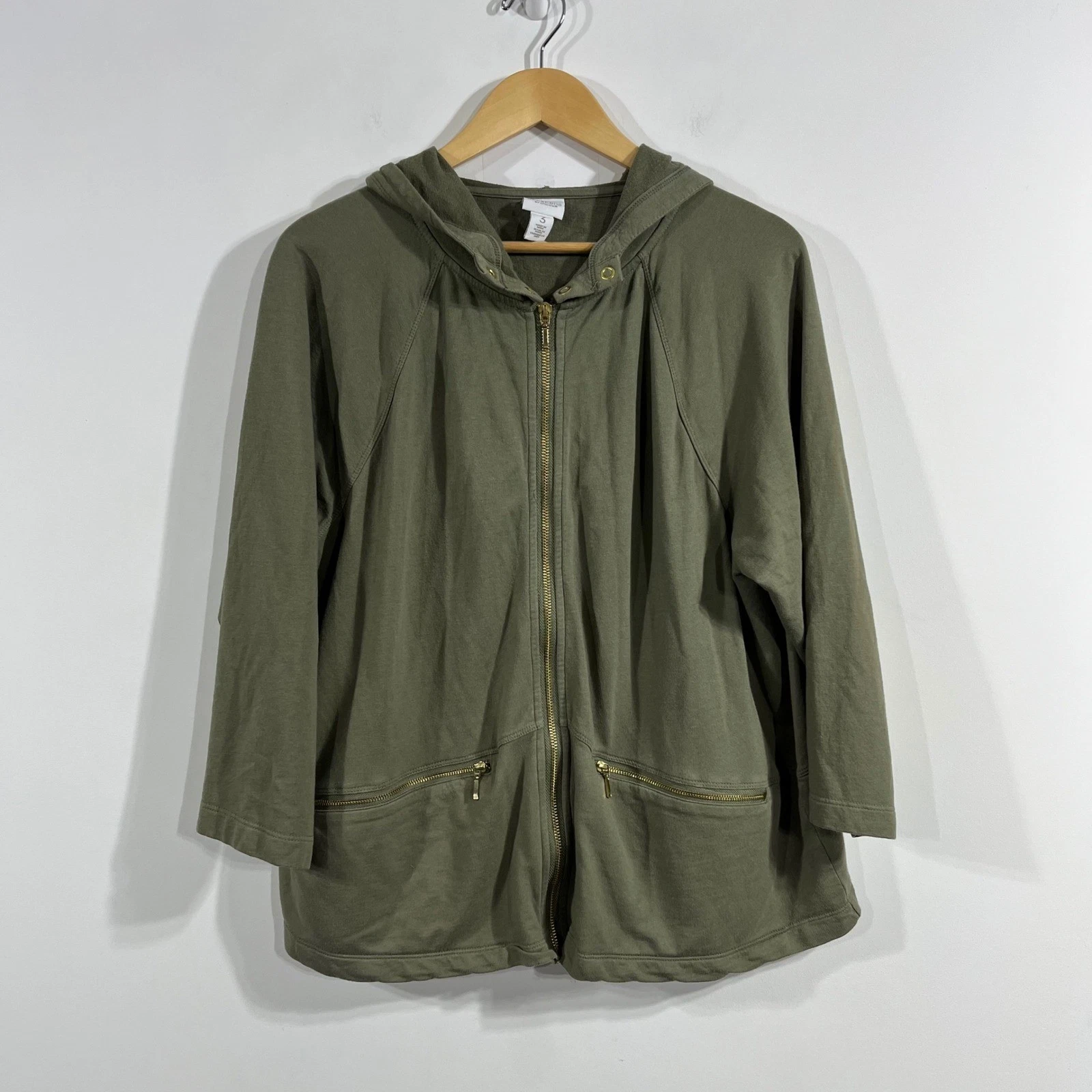 Chicos Beachy Minimalist Neutral Boho Full Zip Hoodie Womens XL Mature Lagenlook
Opens in a new wind