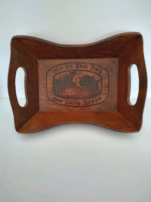 Vintage Wooden Bread Tray ''Give Us This Day Our Daily Bread'' 1970's Americana 