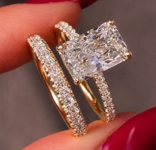 5.80Ct Radiant Cut VS Lab Grown Diamond Bridal Set Wedding Ring 14k Yellow Gold