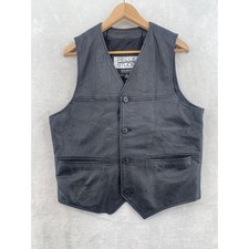 Pelle Studio Wilsons Leather Vest Mens M Black Biker Moto Button Front Gilet