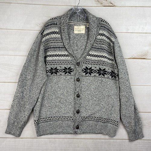 Original Weatherproof Vintage Cardigan Sweater Mens XL Gray Fair Isle Grandpa