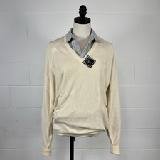 Vintage 70s Christian Dior Ivory Orlon Acrylic Sweater V Neck Made In USA NWT L