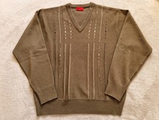 Gabicci Mens Brown V Neck Wool Blend Knit Jumper Long Sleeve Sweater Large
