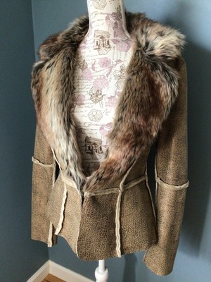 W-L NWT Faux Fur Jacket Shades of Brown Silhouette Flattering Trendy Chic Boho