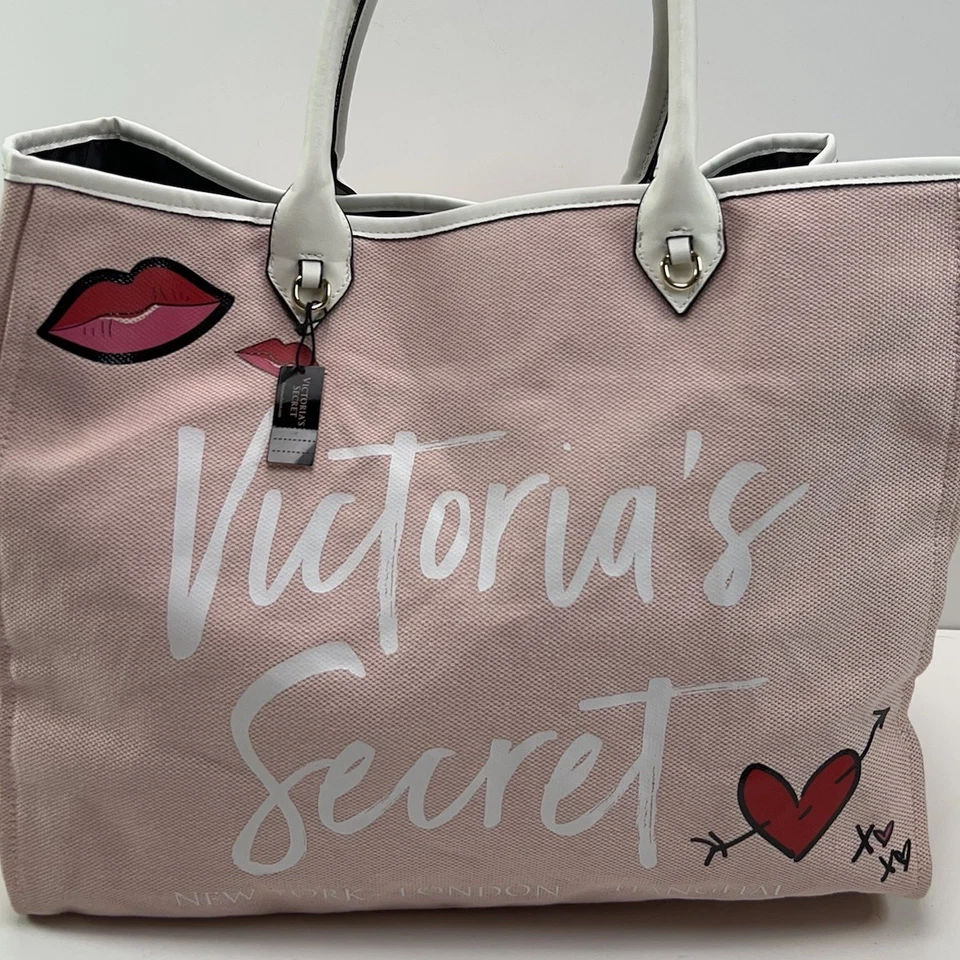 VICTORIA’S SECRET Tote Large Canvas Shoulder Gym Travel Overnight Bag Pink NWT - Image 4 of 4