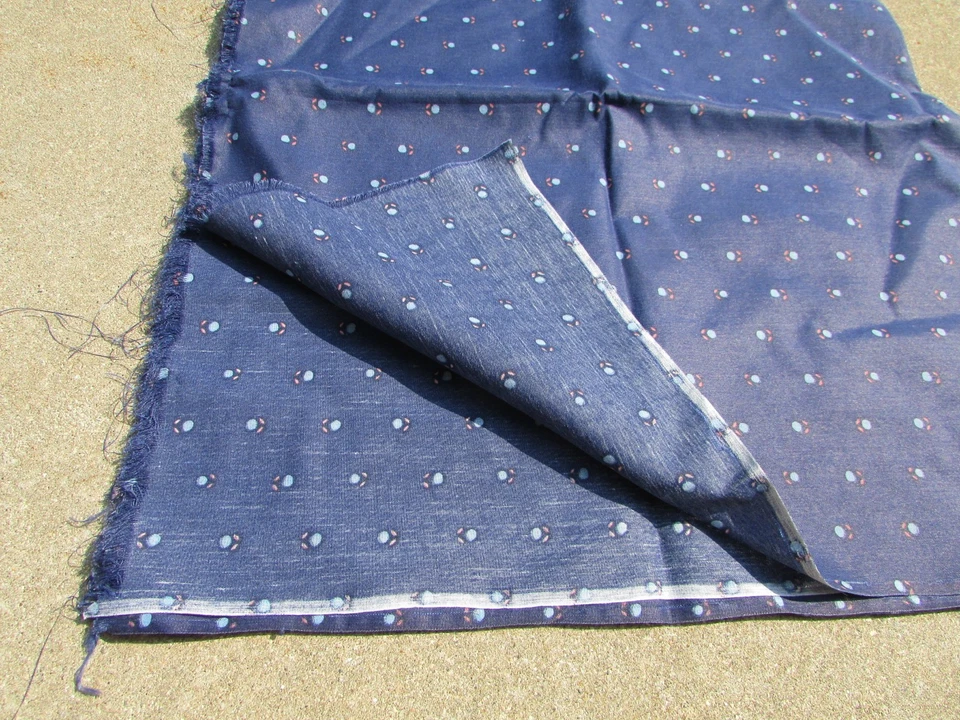 VTG Dark Blue with Blue Flowers & Pink Leaves Poly-Cotton Quilt Fabric 2 Yards - Image 4 of 4