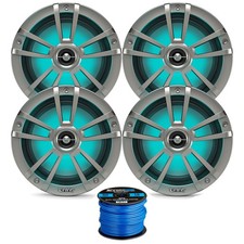 4 x Marine Infinity 6.5" LED 225W Titanium Boat Speakers, Enrock Speaker Wire