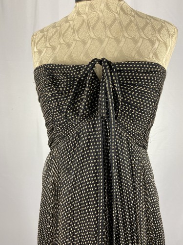 Vestido de cóctel de seda sin tirantes a lunares azul marino talla 6 de lavandería hasta la rodilla - Imagen 2 de 4