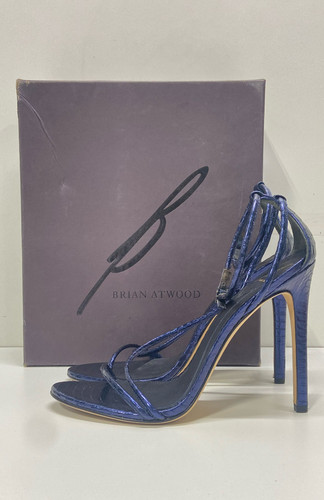 Brian Atwood Labrea Strappy Metallic Blue Snakeskin Strappy Heels Size 10