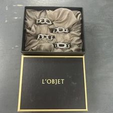 L’Objet Silver Plated And Swarovski Crystal Link Napkin Rings Set/4